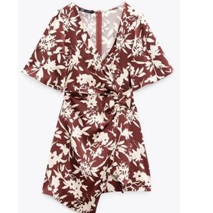Zara Floral Print Knotted Mini Wrap Dress